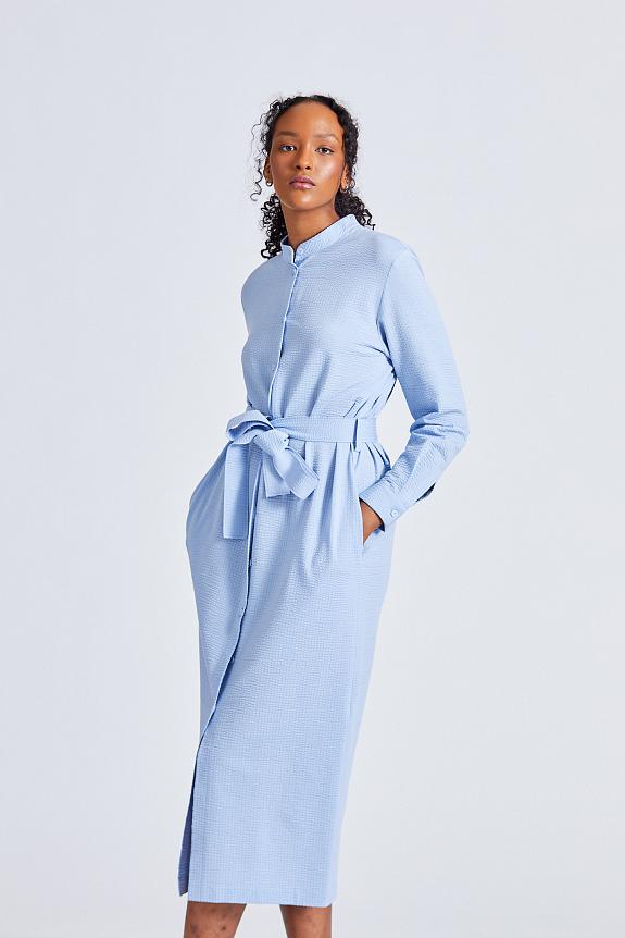 Harris Wharf London Women Long Belted Shirt Dress Light Blue-1